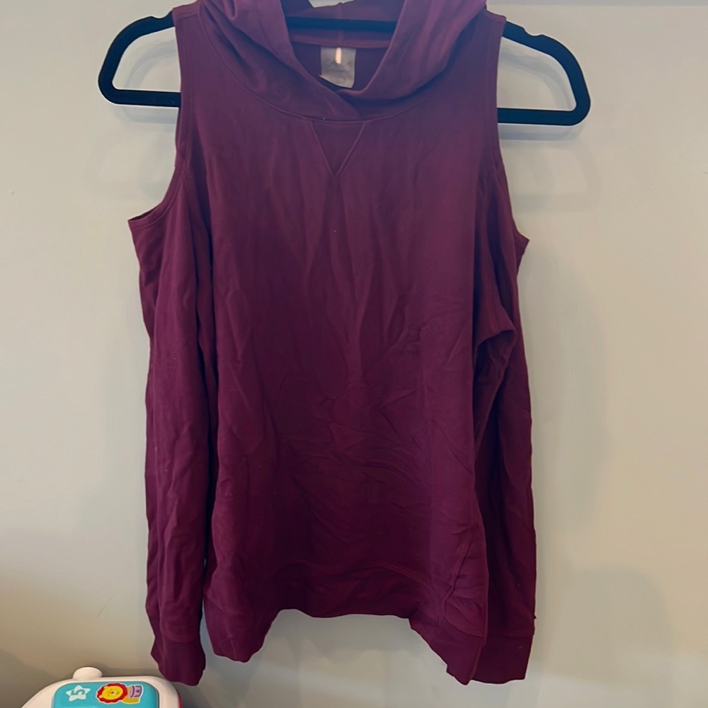 Shoulder cut out sweater with hood